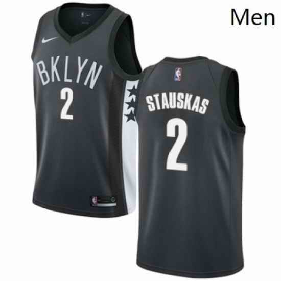 Mens Nike Brooklyn Nets 2 Nik Stauskas Swingman Gray NBA Jersey Statement Edition
